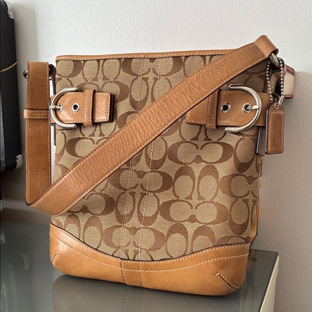 Coach Tan and Brown Signature Messenger Bag